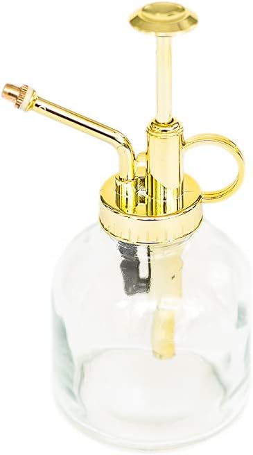 Glass Plant Watering Mister – 8 Ounces Gold Accent Plant Spray Bottle – Single Handed Watering Can for Indoor Plants