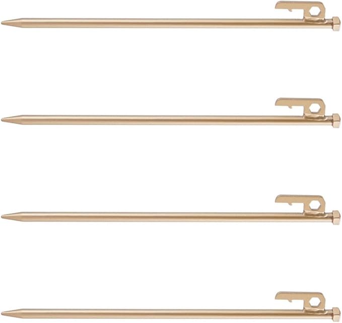 4pcs Stainless Steel Tent Stakes with Brass Nut, Heavy-Duty Non-Rust Ground Pegs for Family Camping and Outdoor Tents