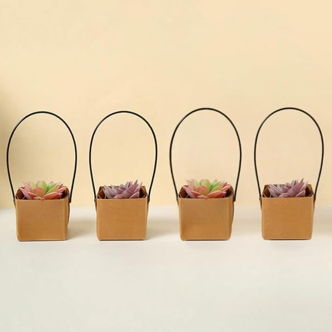 Urier 40 Pieces Succulent Wraps Pot,3x3 Succulent Gift Box,Succulent Box,Succulent Party Favors,Gift Bags with Handles,Used for Gift Bags Kraft Paper Bag Party Favor Boxes (Brown)