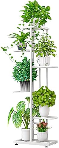 MTB Garden 6 Tier Metal Plant Stand for Indoor Outdoor Flower Pot Display Planter Shelf, White