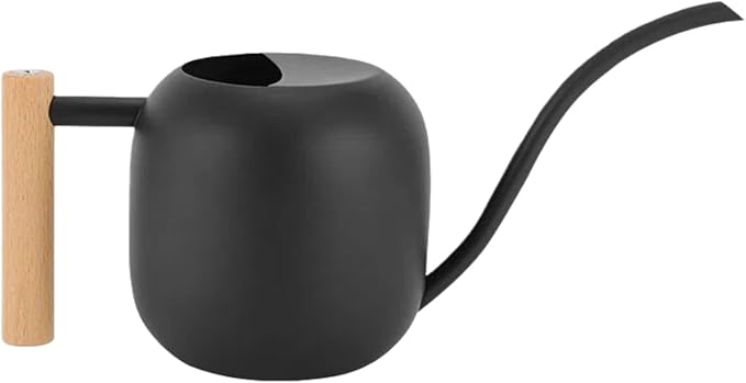 Indoor Watering Can with Long Spout, 40oz Capacity, Black Metal with Wood Handle,Plant Mister Spray Bottle (Black-W2)