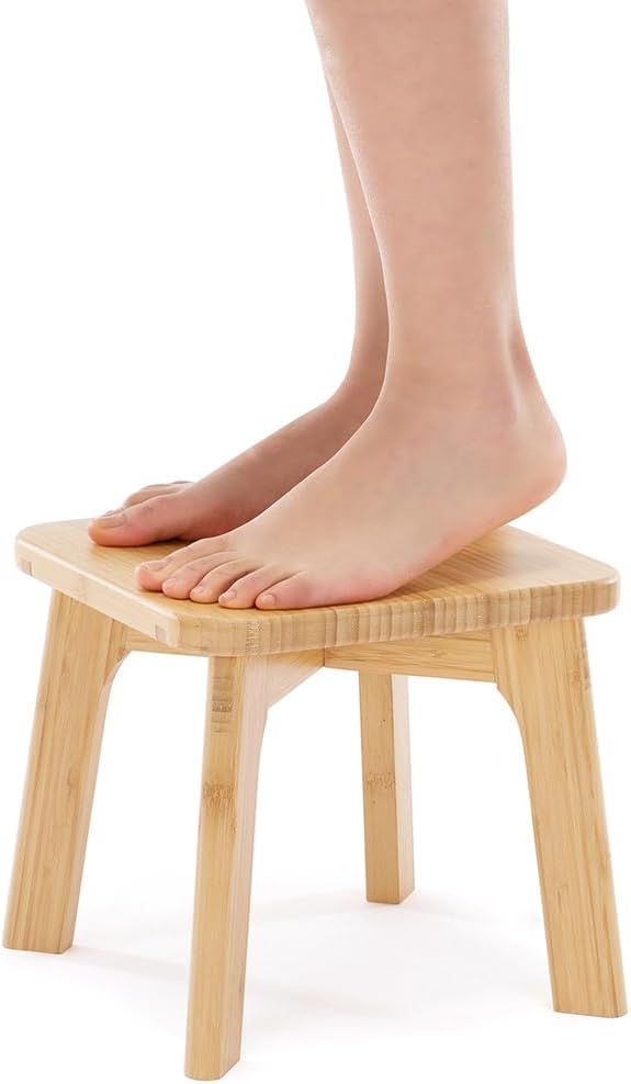 Small Wooden Step Stool for Kids – Mini Toddler Stool to Sit or Stand – Anti-Slip Bamboo Stool for Bathroom Sink, Potty Training & Kitchen
