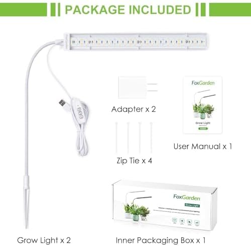 FOXGARDEN Grow Light for Indoor Plants Growing, Full Spectrum Gooseneck Plant Light for Indoor Plants,52 LED Bright Grow Lamp with Auto On/Off Timer 4/8/12H, 4 Dimmable Brightness, 2 Pack