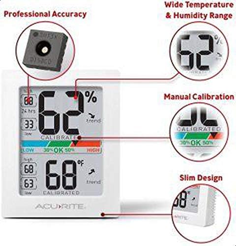 AcuRite Humidity Meter Hygrometer and Indoor Digital Thermometer with Temperature Gauge and Humidity Gauge,Room Thermometer Comfort Scale,3 x 2.5 Inches,White (01083M),(Pack of 12)