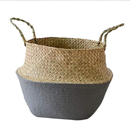 1pc Handmade Bamboo Storage Baskets Nordic Foldable Laundry Straw Wicker Rattan Seagrass Belly Garden Flower Pot Planter Basket
