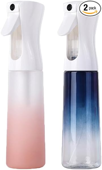 (2 Packs) Hair Spray Bottles, Continuous Water Mister Spray Bottle Empty for Hairstyling, Skin Care, Cleaning and Plant Spraying, 300ml/ 10 Oz (ORANGE+BLUE)