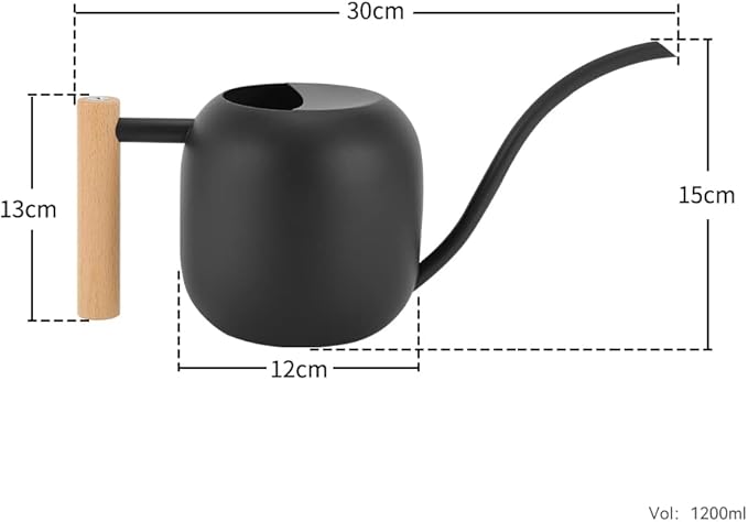 Small Watering Can for Indoor Plants, 45oz/1.2L Metal Watering Can with Long Spout, Wooden Handle for Comfortable Grip, Indoor Plant Watering Can, Decorative Mini Watering Can