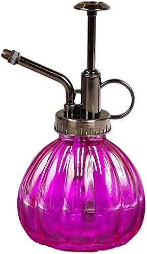 Mr. Glass Water Plant Spray Bottle 6.3 Inch Tall Round Retro Style Pumpkin Shape Moisturizing Atomizer for Plant Fine Mist Cleaning Solution Hairdressing Sprayer Houseplant Red (Purple)