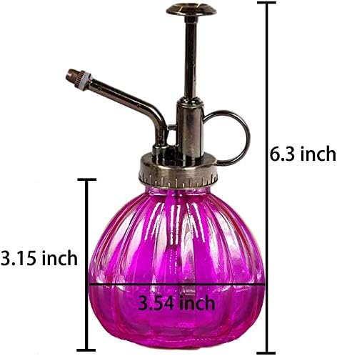 Mr. Glass Water Plant Spray Bottle 6.3 Inch Tall Round Retro Style Pumpkin Shape Moisturizing Atomizer for Plant Fine Mist Cleaning Solution Hairdressing Sprayer Houseplant Red (Purple)