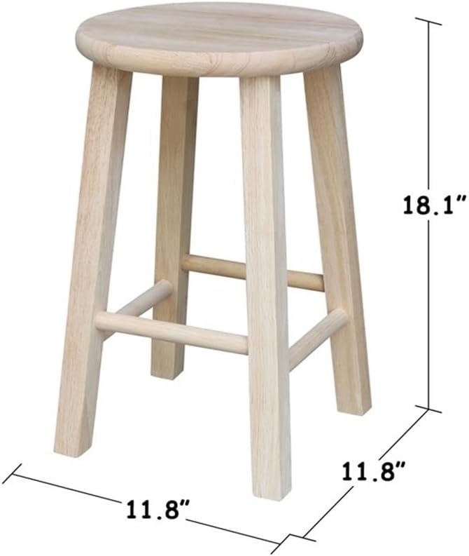 International Concepts Round Top Stool, 18-Inch Seat Height, Solid Parawood, Unfinished