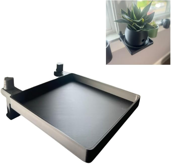 Windowsill Plant Shelf with Clamps, 6x6 Detachable Tray, Clamps fit 0.5 to 1.25 Inch Flat Non-Curved Ledges, 3D Printed Plastic, Perfect for Small Plants, Antennas, Radios, Pots