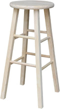 International Concepts Round Top Stool, 29-Inch Bar Height, Solid Parawood, Unfinished