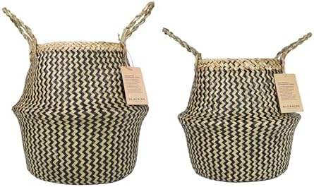 Plant Baskets – Large Seagrass Planter for Tall Indoor Faux Olive Tree, Woven Wicker Rattan Pot for Boho Decor 9-10 Inch (Black, Large & Medium)