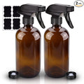 Wedama Amber Glass Spray Bottles, 2 Pack 16 oz Glass Spray Bottles for Cleaning Solutions and Essential Oils, Refillable Empty Spray Bottle with Adjustable Nozzles for Alcohol, Plant and Hair Care