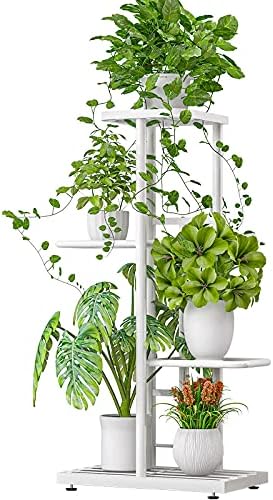 MTB Garden 4 Tier Metal Plant Stand for Indoor Outdoor Flower Pot Display Planter Shelf, White