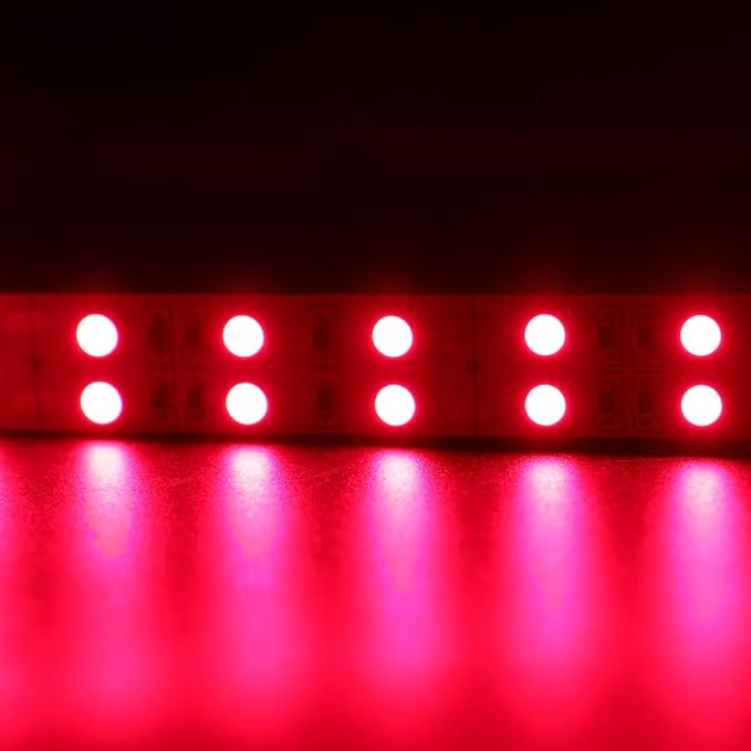 DC 12 Volt Double Row Bright 660nm Infrared LED Strip, 5m/16.4ft SMD5050 15mm IP20 Non-Waterproof Flexible Trimmable IR LED Strip, 660nm Red Light Therapy and Plant Growth