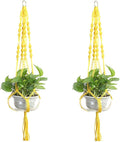 Set of 2 Macrame Plant Hanger Nylon Rope Wall Hanging Planter Basket for Indoor Outdoor Flower Pot Plant Holder Wall Art Vintage-Inspired Home Decor, with Metal Ring 4 Legs 39 inch (Yellow)