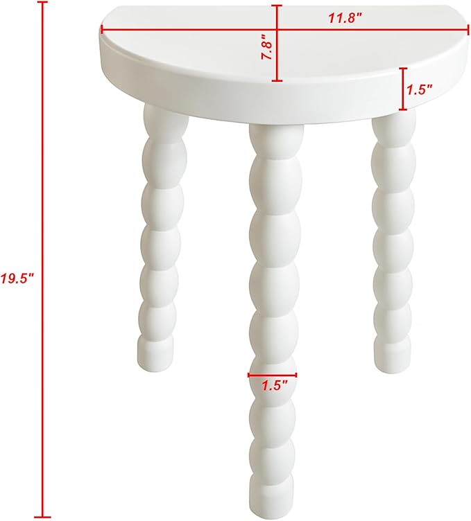 LitaEther Wooden Bobbin Side Table - Plant Stand - Half Round Table - Wooden Accent Stool- Minimalist Decorative Table for Bedroom, Hallway, Living Room (2, White)