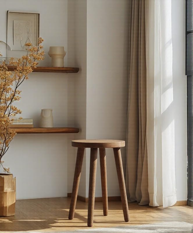 Stools Chair dining chair Dressing wooden stool shower stool Stool Kitchen Bar Stool Side wood Table Round Wooden Bedroom Living Room Dining Table Dining Room Bar plant stand (walnut color)