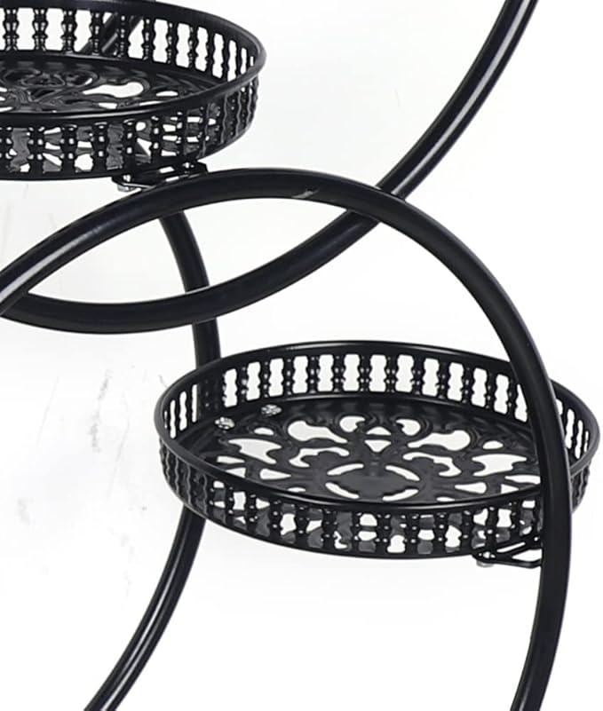6 Tier Metal Plant Stand Indoor/Outdoor Multiple Flower Pot Holder Shelf with 9 Round Trays, Flower Pot Stand Plant Rack for Patio Living Room Corner Balcony, Black