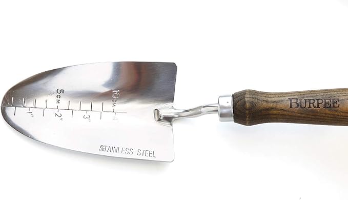 Burpee 13" Stainless Steel Trowel | Durable Long Lasting Garden Tool | Leather Wrist Strap 5" Handle, 10 Year Warranty