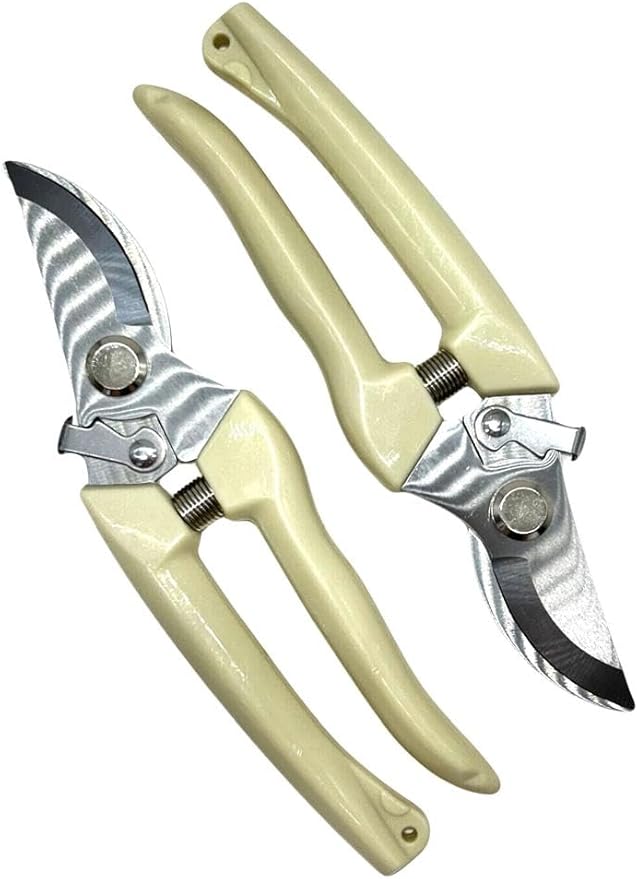 Ergonomic Garden Pruning Scissors - Stainless-Steel Bypass Blade Shears for Cutting Flowers, Trimming Plants, Bonsai, and Fruit Picking 1-Inch Precision with Quick Lock and Rust-Resistant Design 2pack