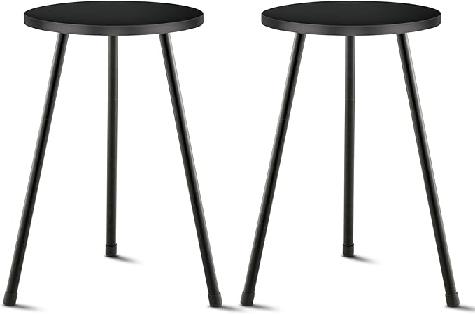 KINNARY Black Tall Plant Stand Indoor Set of 2, Mid Century Wood Plant Table for Flower Pots, Metal Plant Holder, Modern Home Decor Small Round Side End Table (11.8"x20")