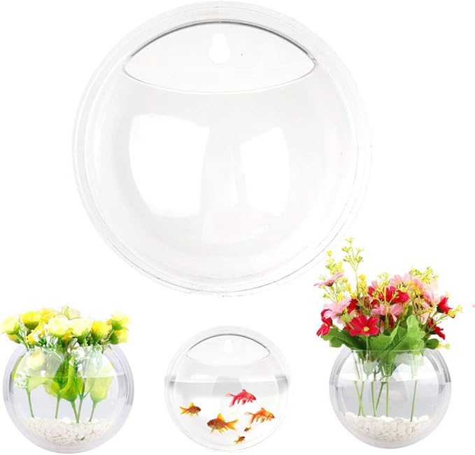 MOTUZP 2PCS Wall Hanging Plant Terrarium, Clear Acrylic Globe Flower Vase for Air Plants Succulents, Wall Mounted Bowl Fish Tank Clear Flower Pot for Succulent Plants, Air Plant