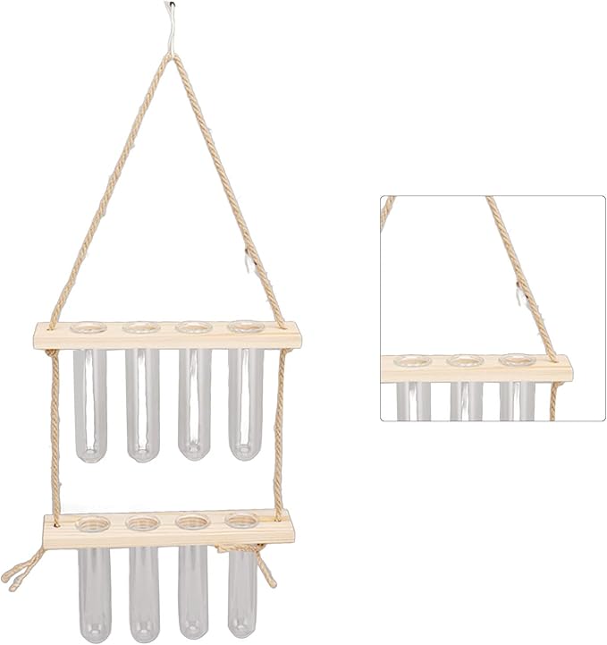 Yunseity Wall Mounted Plant Terrarium, Widely Used Plant Propagation Station, Space Saving, 8 Holes, 2 Tier Design, Test Tube Style, Easy Assembly for Family (Original Wood Color)