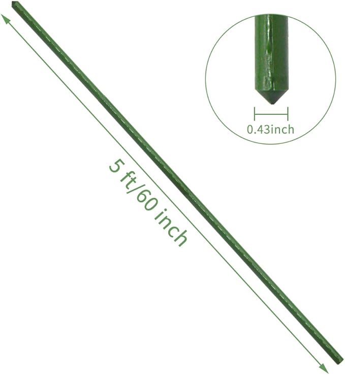 Garden Stakes Sturdy Metal Fence Post 5 Ft Plastic Coated Steel Plant Sticks for Tomatoes,Trees,Cucumber,Fences,Beans,Pack of 50