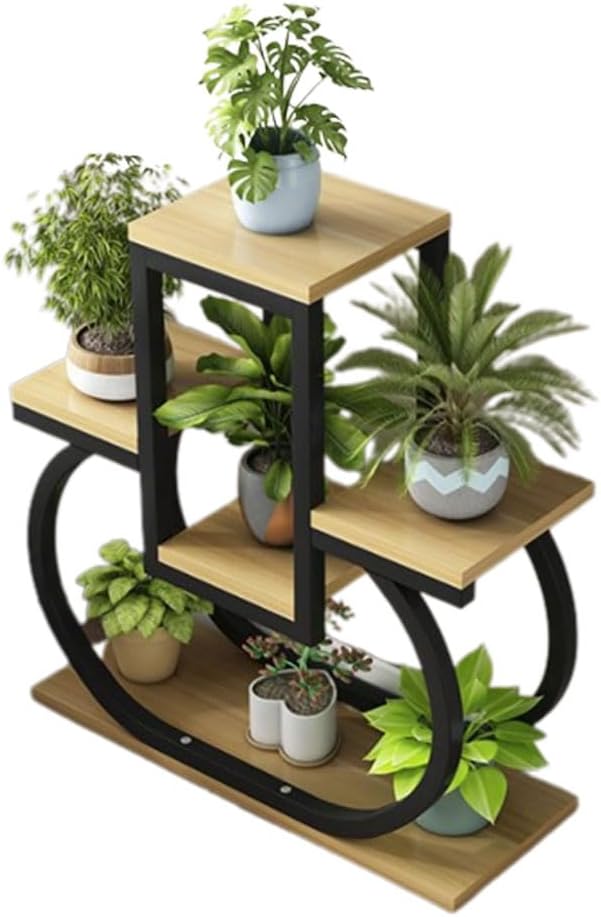 4 Tier Plant Stand Indoor, Multi Layered Iron Flower Pot Racks for Plants Multiple, Large Metal Tall Curved Oval Plant Shelf, Multiple Organizer for Garden Patio Lawn Balcony Office