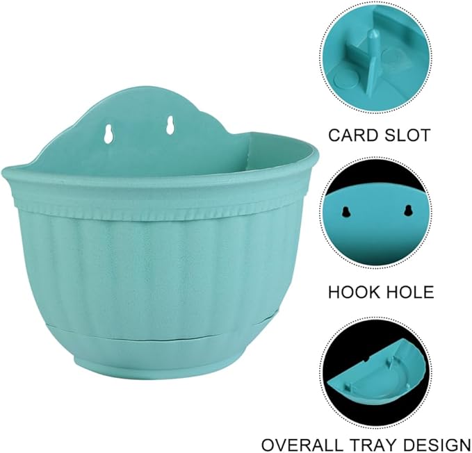 POPETPOP 2Pcs Imitation Rattan Wall Hanging Planter - Semicircle Wall Hanging Flower Pot with Drainage for Outdoor Plants, Wall Mount Planter for Balcony Fence Garden
