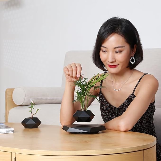 Magnetic Levitation Flower Pot, Floating Plant Pot with 360 Rotation, Modern Levitating Flowerpot for Succulents, ABS Magnetic Planter for Home Office Decor, Black