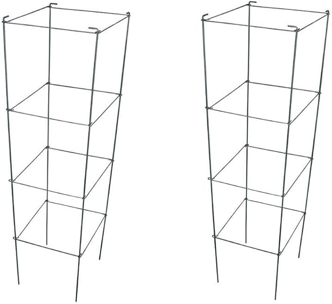 46" Height 12" Width 2PCS Galvanized Square Folding Tomato Cage,Plant Support Stake Tower