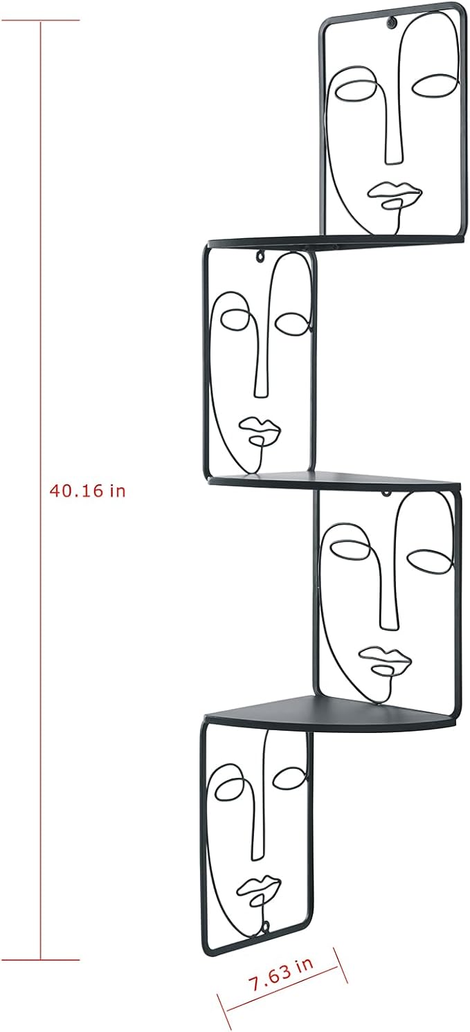 Corner Shelf, Wall Mounted Face Sculpture Display Shelf with Philosophical Art Design for Living Room Decor, Wall Corner Bookshelf Multi Unit Organizer, Tall Shelf Plant Stand for Bedroom, Bathroom