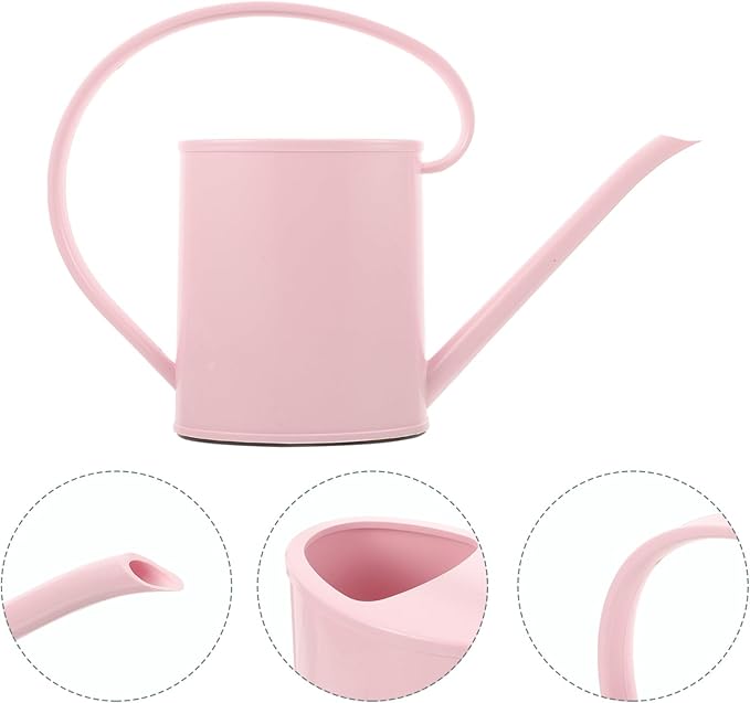 Lurrose 2l Long Spout Watering Can Pink Gardening Watering Kettle for Indoor and Outdoor Plants with Sturdy Spout