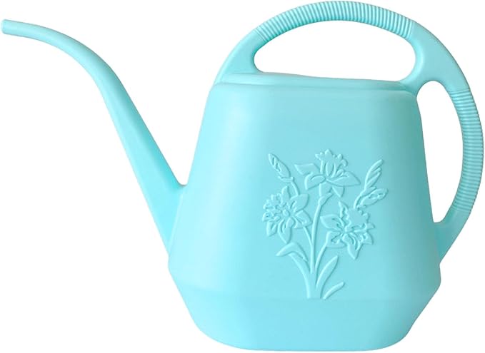 Watering Can 1 Gallon with Comfortable Handle, Flower Patterns Watering Can Indoor Plants, Plastic Long Spout Watering Can for House Plants Succulent Bonsai Garden Flower Outdoor (Light Blue)