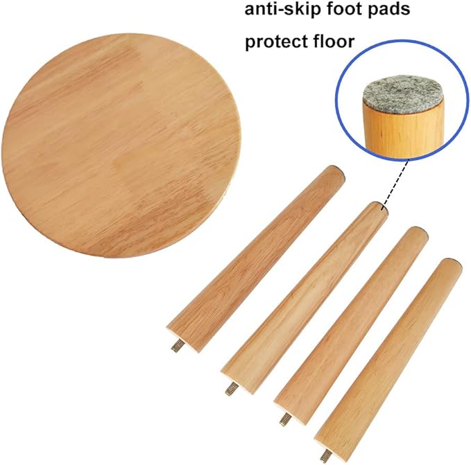 Natural Solid Wood Step Stool Plant Stand Round Footrest 10 inch Portable Detachable Legs Vanity Stool, Small