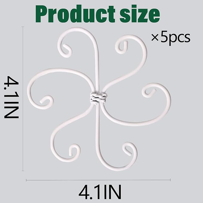 YOHSNOR 5PCS Monstera Plant Support Hook White 4.1 * 4.1 Inch – Set of 5 Durable Metal Stem Stabilizer Clips & Soft Grip Leaf Holders for Healthy Growth of Monstera & Fishbone Cactus
