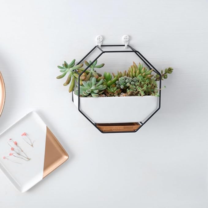 Wall Planter Geometric Succulent Wall-Mounted Decor with Ceramic Flower Pot Hanging Vase Desktop Succulents Planter, Nordic Style Flower Pot, Standard