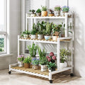 4-Tier Bamboo Plant Stand - Stylish Metal & Wood Flower Display Holder for Indoor Succulents, Space-Saving Ladder Shelf for Home Décor & Garden Accent
