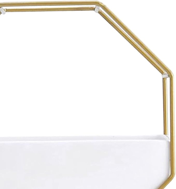 Modern Wall Planter Metal Wire Octagon Design Wall-Mounted Shelves with Ceramic Flower Pot Geometric Hexagon Wall Decor (Color : Golden)