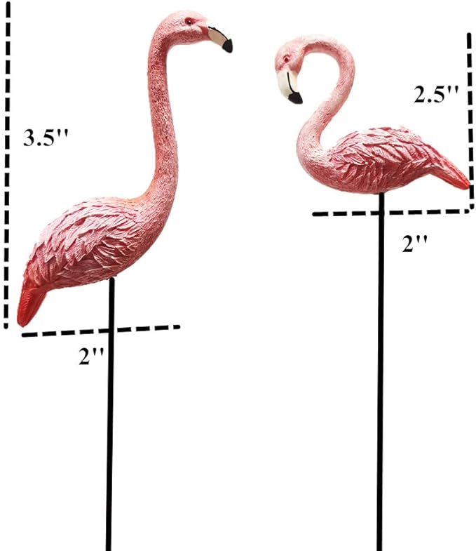 MUAMAX Miniature Flamingo Picks 2 Pack Fairy Garden Accessories Pink Miniature Garden Flamingo Figurines Decorative Plant Stakes for Pots Ornaments