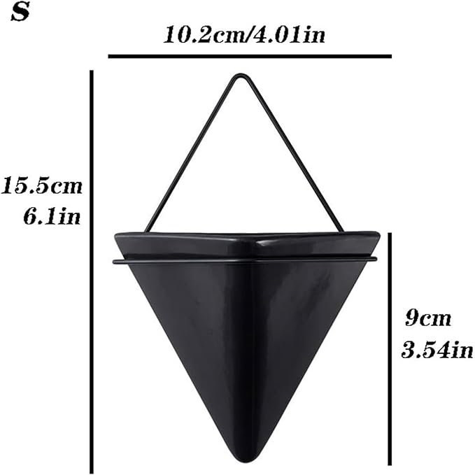 Black,S,Wall Planters for Indoor Plants, Geometric Hanging Flower Vase Vessel with Metal Hanger, Creative Wall-Mounted Ceramic Planter