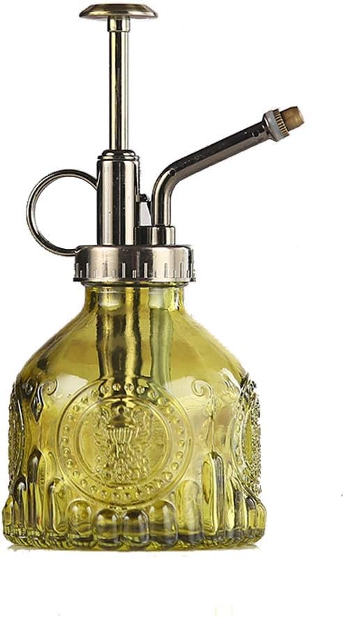 Plant Mister Glass Spray Bottle Small Plant Watering Can 6.4" Tall Retro Indoor Watering Can Bronze Plastic Top Pump for Garden Indoor Plant Sprayer