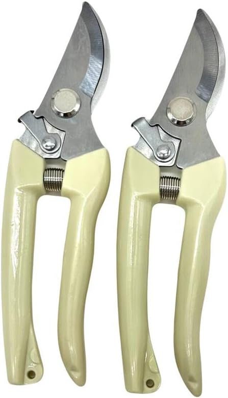 Ergonomic Garden Pruning Scissors - Stainless-Steel Bypass Blade Shears for Cutting Flowers, Trimming Plants, Bonsai, and Fruit Picking 1-Inch Precision with Quick Lock and Rust-Resistant Design 2pack