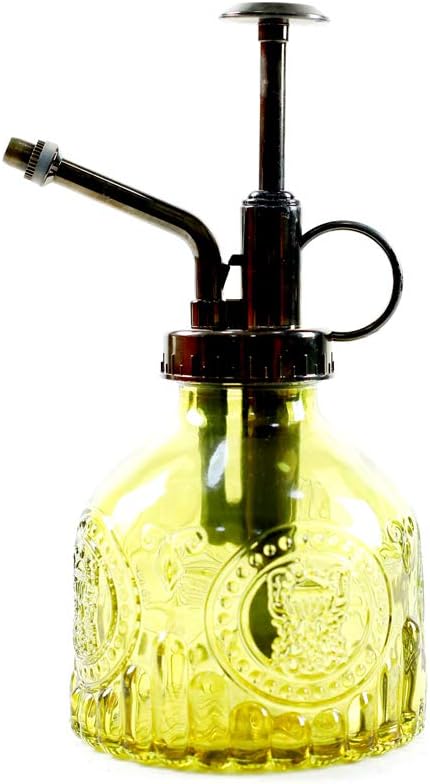 Hniuyun Glass Plant Mister Spray Bottle, 6.4 all Vintage Plant Spritzer Watering Can, Bronze Plastic Top Pump, Plant Mister Glass Watering Garden Tool (Yellow)
