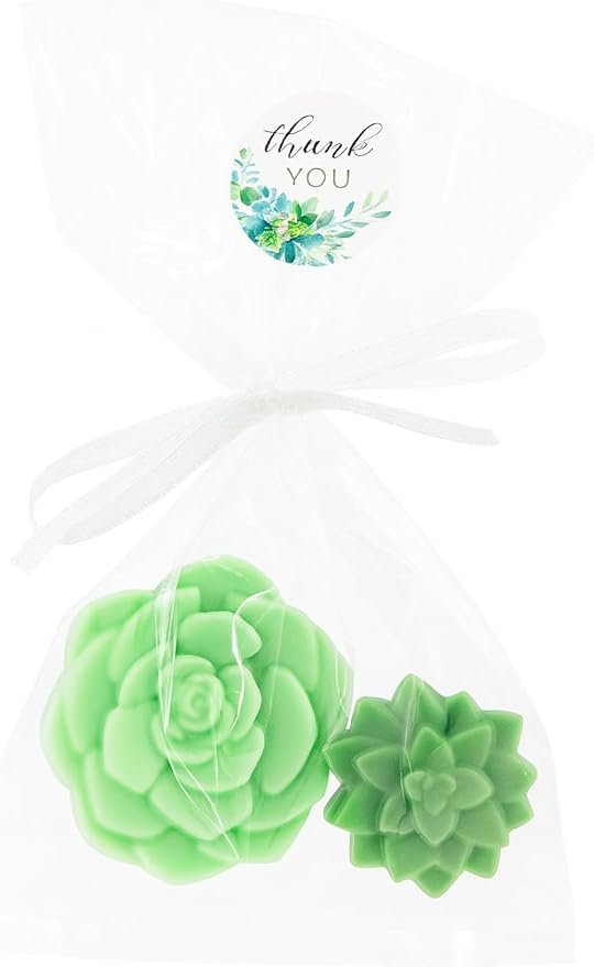 DIY Succulent Shaped Soap Favor Kit – 20 Green Cactus Blossom Scented Soaps with 10 Thank You Stickers, 10 Clear Cello Bags, and White Ribbons – Perfect for Baby Showers, Bridal Showers, Wedding