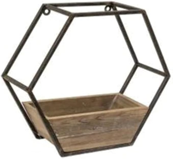 CWI Wood & Metal Hexagon Wall Planter