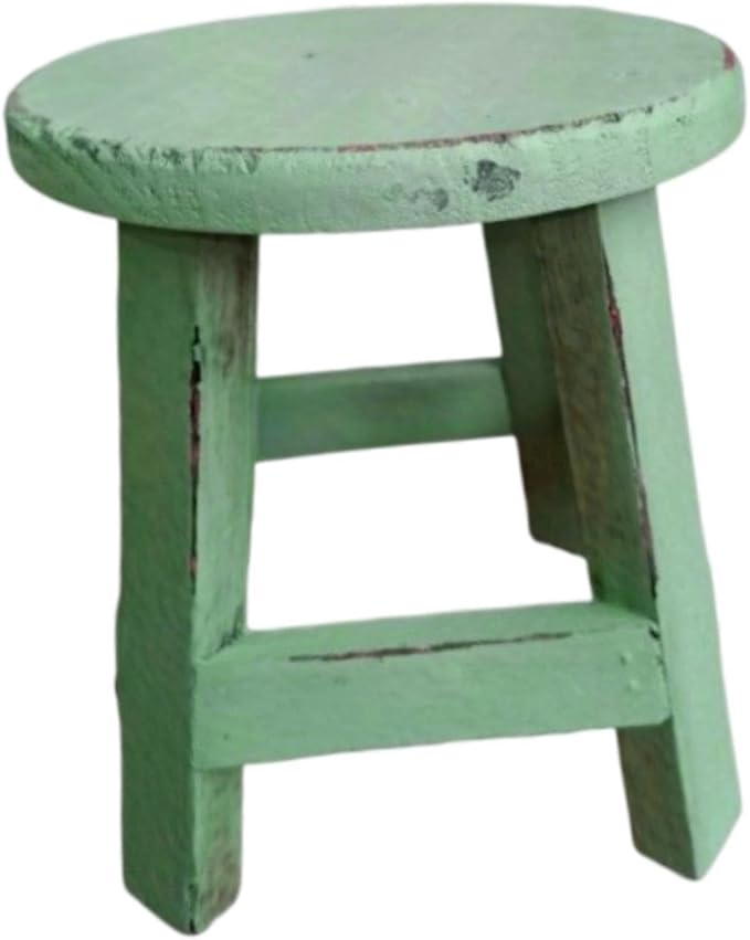 Wooden Stool Plant Stand Flowerpot Rack Round Rustic Small Display Stand Flower Shelf for Garden Office Table Home Decoration, Green